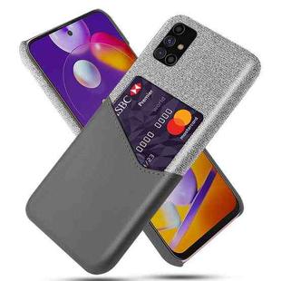 For Samsung Galaxy M31s Cloth Texture PC + PU Leather Back Cover Shockproof Case with Card Slot(Grey)