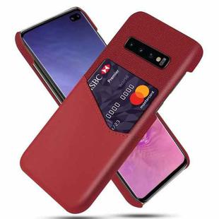 For Samsung Galaxy S10+ Cloth Texture PC + PU Leather Back Cover Shockproof Case with Card Slot(Red)