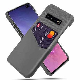 For Samsung Galaxy S10+ Cloth Texture PC + PU Leather Back Cover Shockproof Case with Card Slot(Grey)