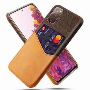 For Samsung Galaxy S20 FE 5G Cloth Texture PC + PU Leather Back Cover Shockproof Case with Card Slot(Orange)
