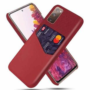 For Samsung Galaxy S20 FE 5G Cloth Texture PC + PU Leather Back Cover Shockproof Case with Card Slot(Red)