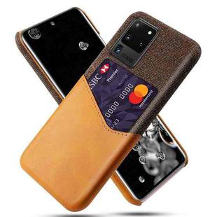 For Samsung Galaxy S20 Ultra Cloth Texture PC + PU Leather Back Cover Shockproof Case with Card Slot(Orange)