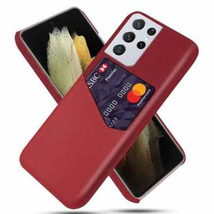 For Samsung Galaxy S21 Ultra 5G Cloth Texture PC + PU Leather Back Cover Shockproof Case with Card Slot(Red)