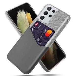 For Samsung Galaxy S21 Ultra 5G Cloth Texture PC + PU Leather Back Cover Shockproof Case with Card Slot(Grey)