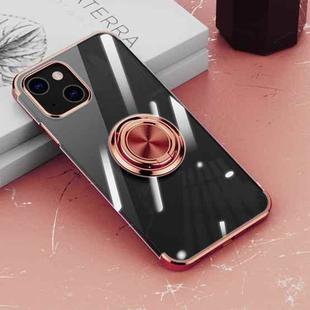 Electroplating Silicone Shockproof Case with Ring Holder For iPhone 13 mini(Rose Gold)