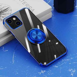 Electroplating Silicone Shockproof Case with Ring Holder For iPhone 13(Blue)