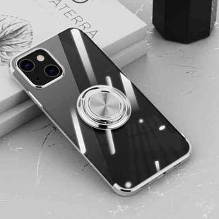 Electroplating Silicone Shockproof Case with Ring Holder For iPhone 13(Silver)