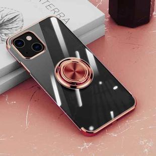 Electroplating Silicone Shockproof Case with Ring Holder For iPhone 13 Pro(Rose Gold)