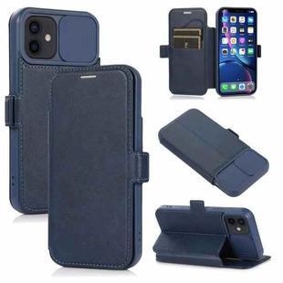 Push Window Double Buckle PU + Silicone Horizontal Flip Leather Case with Holder & Card Slot For iPhone 12 mini(Blue)