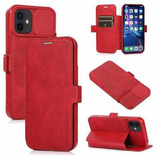 Push Window Double Buckle PU + Silicone Horizontal Flip Leather Case with Holder & Card Slot For iPhone 12(Red)