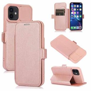 Push Window Double Buckle PU + Silicone Horizontal Flip Leather Case with Holder & Card Slot For iPhone 12(Rose Gold)