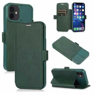 Push Window Double Buckle PU + Silicone Horizontal Flip Leather Case with Holder & Card Slot For iPhone 12(Green)
