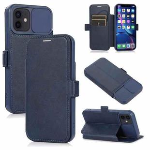 Push Window Double Buckle PU + Silicone Horizontal Flip Leather Case with Holder & Card Slot For iPhone 12(Blue)