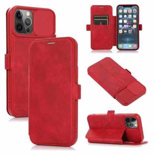 Push Window Double Buckle PU + Silicone Horizontal Flip Leather Case with Holder & Card Slot For iPhone 12 Pro(Red)