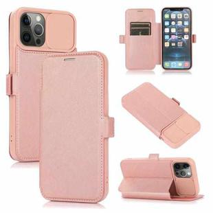 Push Window Double Buckle PU + Silicone Horizontal Flip Leather Case with Holder & Card Slot For iPhone 12 Pro(Rose Gold)