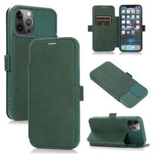 Push Window Double Buckle PU + Silicone Horizontal Flip Leather Case with Holder & Card Slot For iPhone 12 Pro(Green)