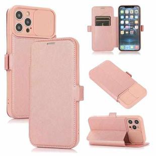 Push Window Double Buckle PU + Silicone Horizontal Flip Leather Case with Holder & Card Slot For iPhone 12 Pro Max(Rose Gold)