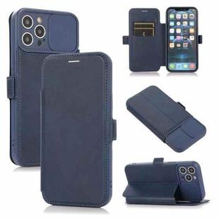 Push Window Double Buckle PU + Silicone Horizontal Flip Leather Case with Holder & Card Slot For iPhone 12 Pro Max(Blue)