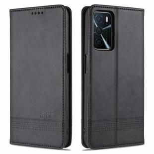 For OPPO A16 AZNS Magnetic Calf Texture Horizontal Flip Leather Case with Card Slots & Holder & Wallet(Black)