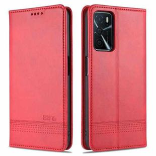 For OPPO A16 AZNS Magnetic Calf Texture Horizontal Flip Leather Case with Card Slots & Holder & Wallet(Red)