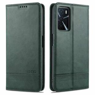 For OPPO A16 AZNS Magnetic Calf Texture Horizontal Flip Leather Case with Card Slots & Holder & Wallet(Dark Green)