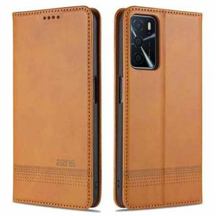 For OPPO A16 AZNS Magnetic Calf Texture Horizontal Flip Leather Case with Card Slots & Holder & Wallet(Light Brown)