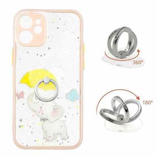 For iPhone 12 mini Colored Drawing Starry Sky Epoxy TPU Shockproof Case with Ring Holder (Baby Elephant)