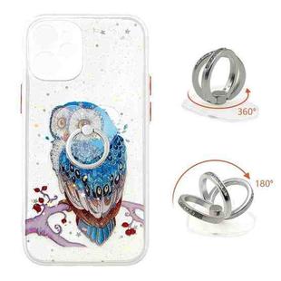 For iPhone 12 mini Colored Drawing Starry Sky Epoxy TPU Shockproof Case with Ring Holder (Owl)