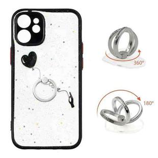 For iPhone 12 mini Colored Drawing Starry Sky Epoxy TPU Shockproof Case with Ring Holder (Heart)