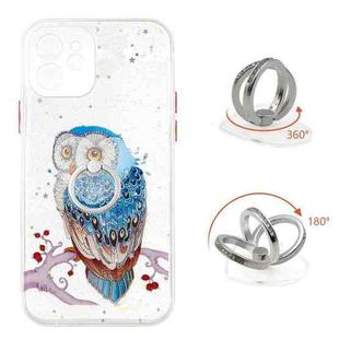 For iPhone 12 Colored Drawing Starry Sky Epoxy TPU Shockproof Case with Ring Holder(Owl)