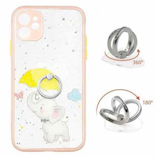 For iPhone 11 Colored Drawing Starry Sky Epoxy TPU Shockproof Case with Ring Holder (Baby Elephant)