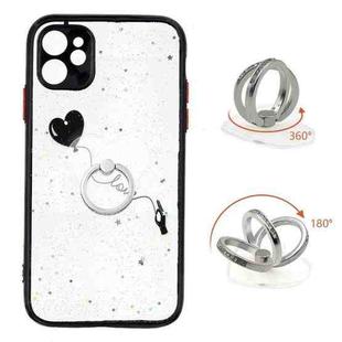For iPhone 11 Colored Drawing Starry Sky Epoxy TPU Shockproof Case with Ring Holder (Heart)