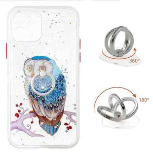 For iPhone 11 Pro Colored Drawing Starry Sky Epoxy TPU Shockproof Case with Ring Holder (Owl)