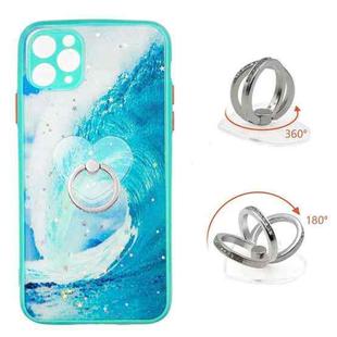 For iPhone 11 Pro Max Colored Drawing Starry Sky Epoxy TPU Shockproof Case with Ring Holder (Waves)