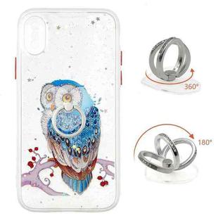 For iPhone X / XS Colored Drawing Starry Sky Epoxy TPU Shockproof Case with Ring Holder(Owl)