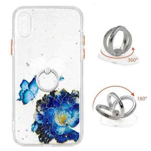 For iPhone X / XS Colored Drawing Starry Sky Epoxy TPU Shockproof Case with Ring Holder(Blue Butterfly)