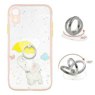 For iPhone XR Colored Drawing Starry Sky Epoxy TPU Shockproof Case with Ring Holder(Baby Elephant)