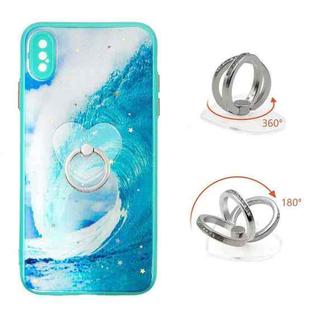 For iPhone XS Max Colored Drawing Starry Sky Epoxy TPU Shockproof Case with Ring Holder(Waves)