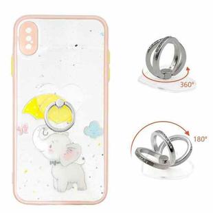 For iPhone XS Max Colored Drawing Starry Sky Epoxy TPU Shockproof Case with Ring Holder(Baby Elephant)