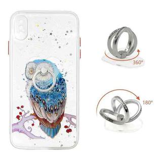 For iPhone XS Max Colored Drawing Starry Sky Epoxy TPU Shockproof Case with Ring Holder(Owl)