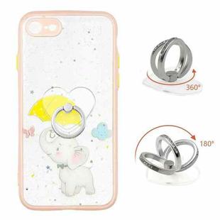 For iPhone SE 2022 / SE 2020 / 8 / 7 Colored Drawing Starry Sky Epoxy TPU Shockproof Case with Ring Holder(Baby Elephant)