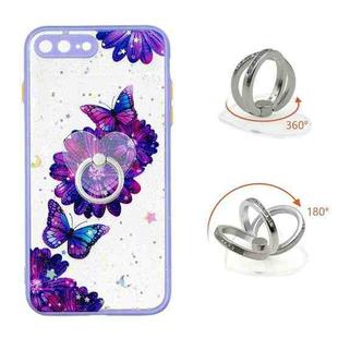 Colored Drawing Starry Sky Epoxy TPU Shockproof Case with Ring Holder For iPhone 7 Plus / 8 Plus(Purple Flower Butterfly)
