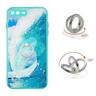 Colored Drawing Starry Sky Epoxy TPU Shockproof Case with Ring Holder For iPhone 7 Plus / 8 Plus(Waves)