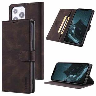 For iPhone 13 Pro Max TAOKKIM Skin Feel Calf Texture Horizontal Flip PU Leather Case with Holder & Card Slots & Photo Frame & Wallet (Coffee)