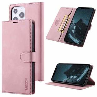 For iPhone 13 Pro Max TAOKKIM Skin Feel Calf Texture Horizontal Flip PU Leather Case with Holder & Card Slots & Photo Frame & Wallet (Pink)