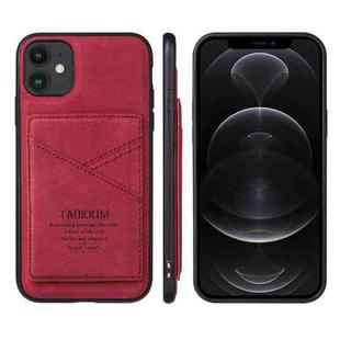 For iPhone 13 mini TAOKKIM Retro Matte PU Leather + PC + TPU Shockproof Back Cover Case with Holder & Card Slot (Red)