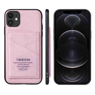 For iPhone 13 mini TAOKKIM Retro Matte PU Leather + PC + TPU Shockproof Back Cover Case with Holder & Card Slot (Pink)