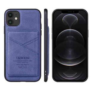 For iPhone 13 TAOKKIM Retro Matte PU Leather + PC + TPU Shockproof Back Cover Case with Holder & Card Slot(Blue)