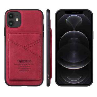 For iPhone 13 TAOKKIM Retro Matte PU Leather + PC + TPU Shockproof Back Cover Case with Holder & Card Slot(Red)