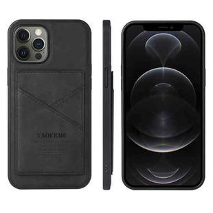 For iPhone 13 Pro TAOKKIM Retro Matte PU Leather + PC + TPU Shockproof Back Cover Case with Holder & Card Slot (Black)